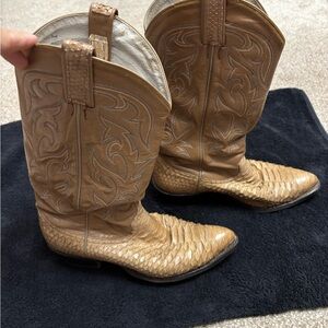 Larry Mahan Tan python Leather Cowboy Boots